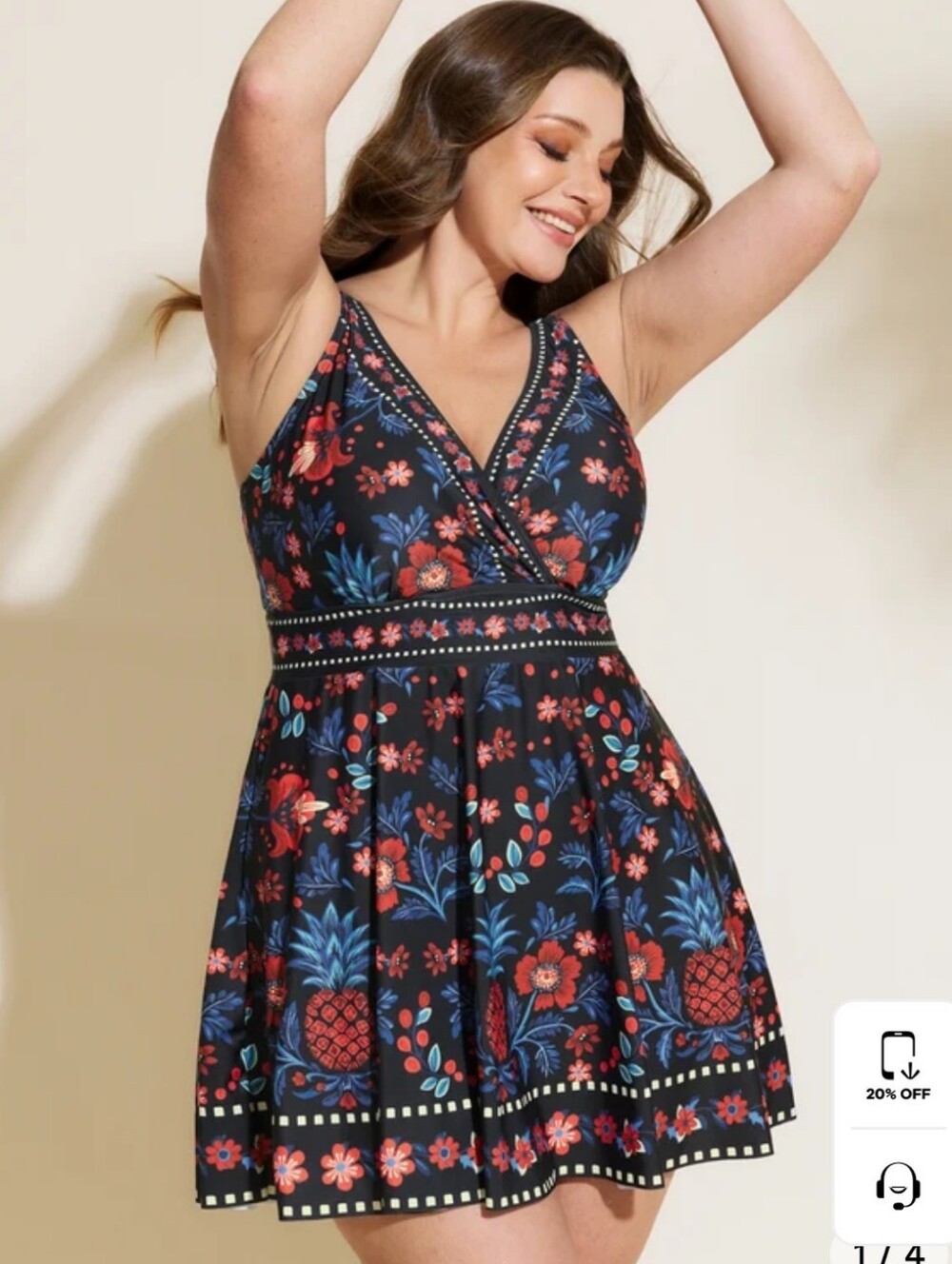 Bloomchic Floral Surplice Neckline Pockets Swim Dress